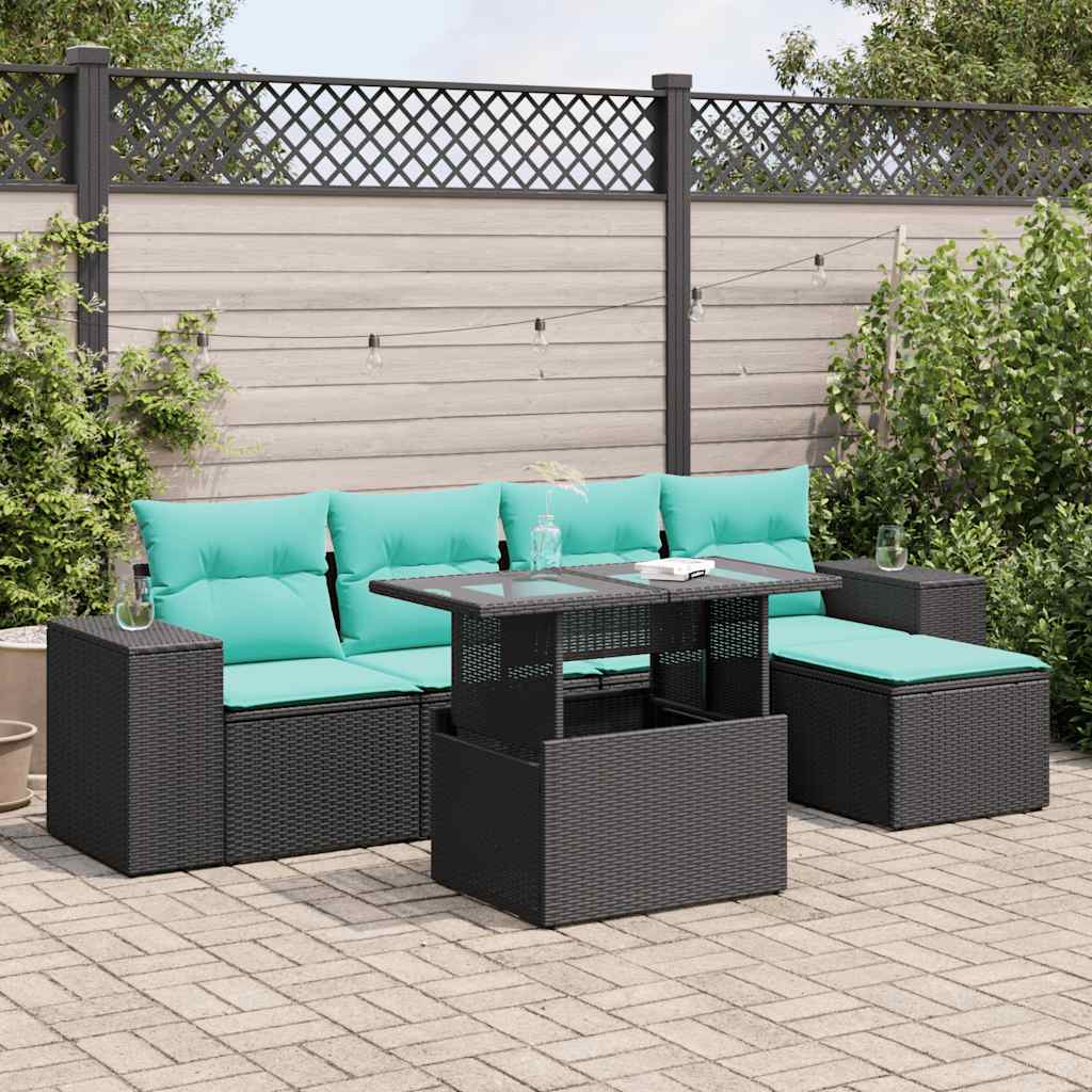 6-dijelni set vrtnih sofa s jastucima crni od poliratana bagrem