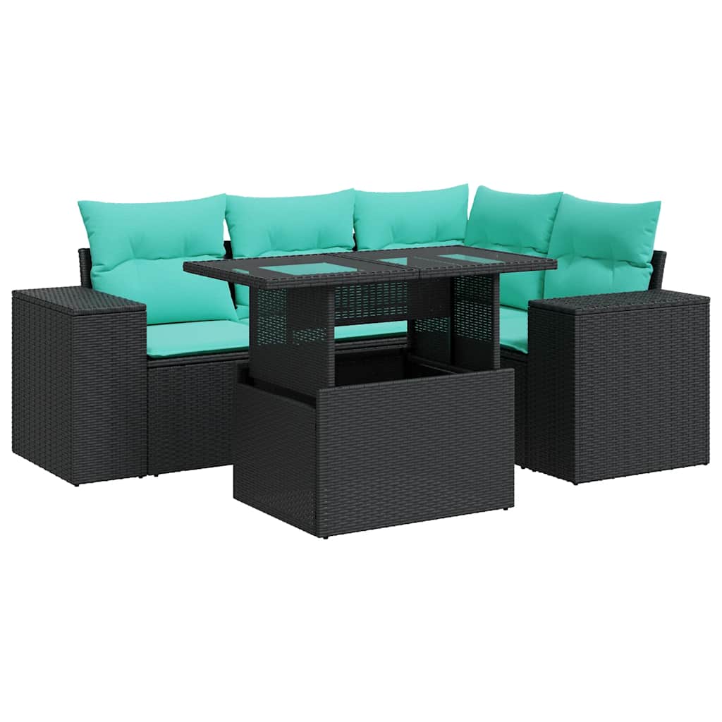 5-dijelni set vrtnih sofa s jastucima crni od poliratana bagrem
