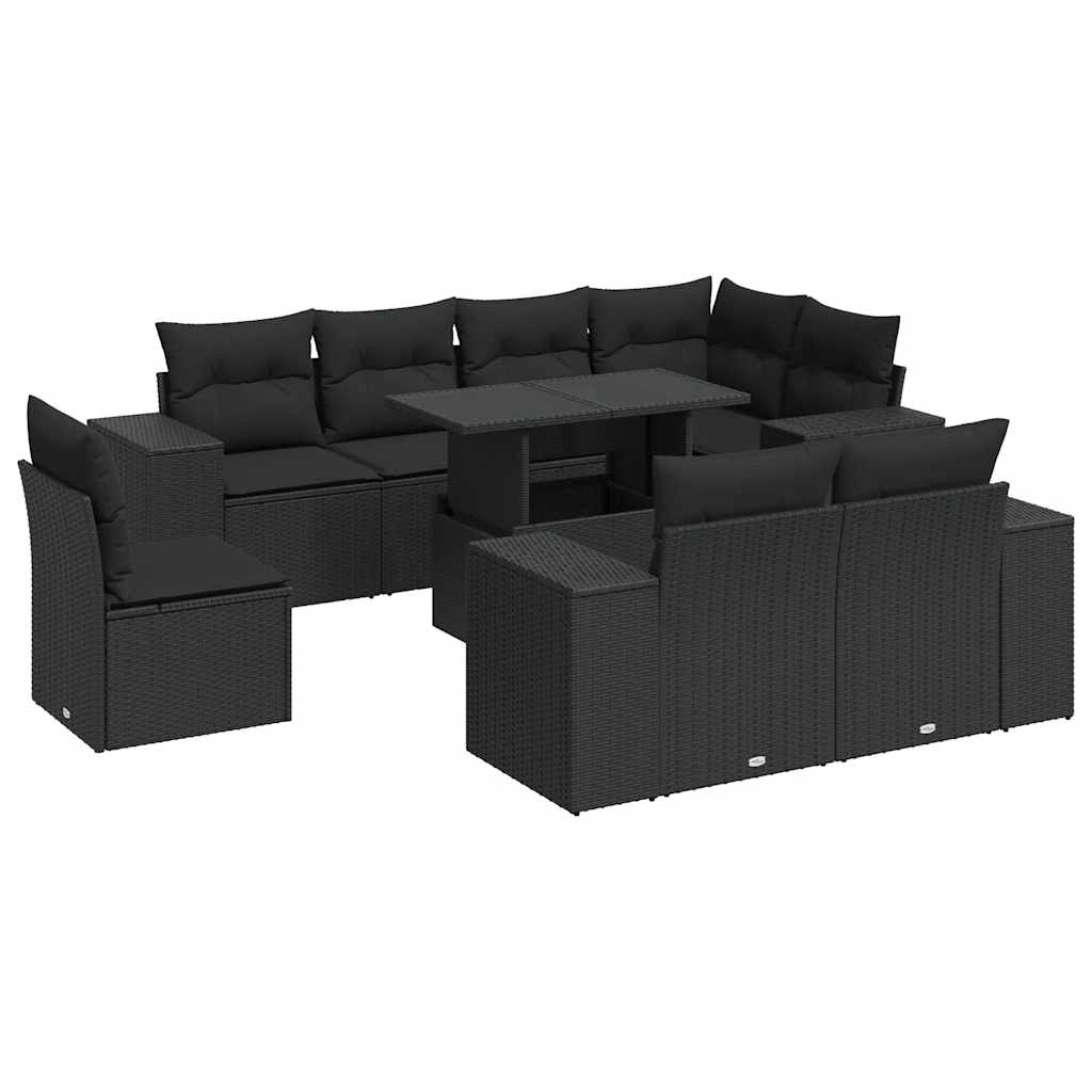 9-dijelni set vrtnih sofa s jastucima crni od poliratana