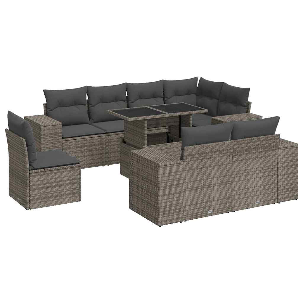 9-dijelni set vrtnih sofa od poliratana s jastucima sivi