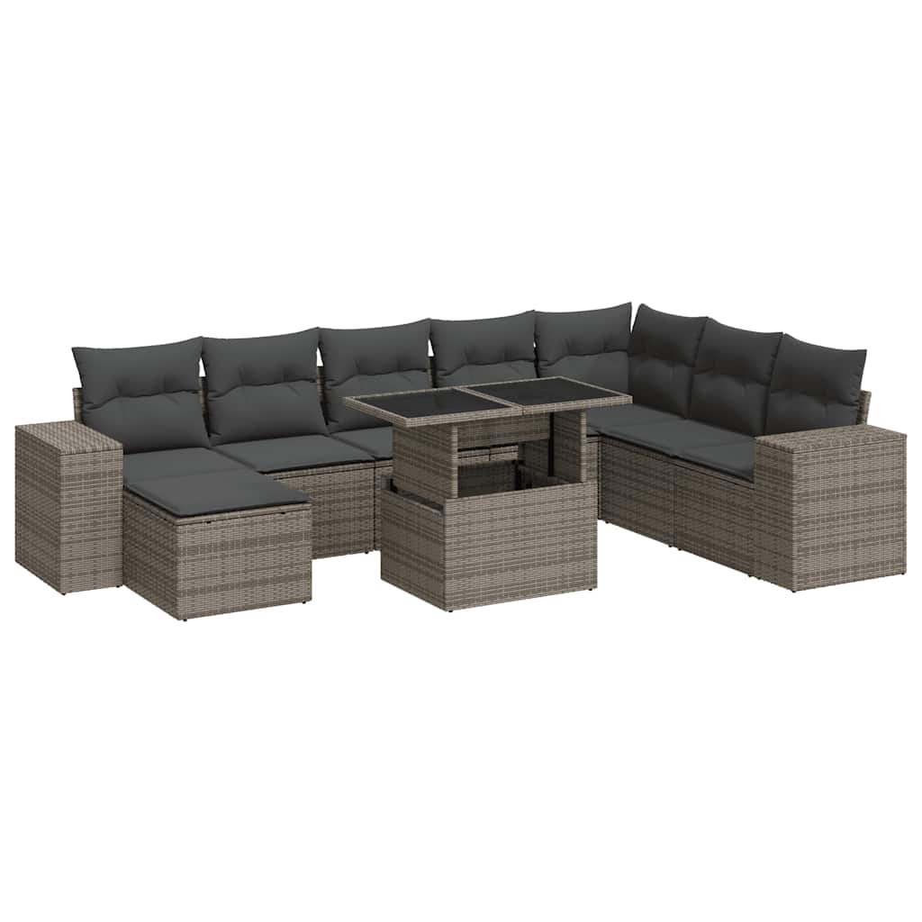 9-dijelni set vrtnih sofa od poliratana s jastucima sivi