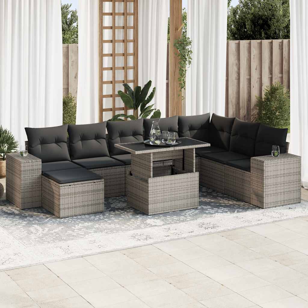 9-dijelni set vrtnih sofa od poliratana s jastucima sivi