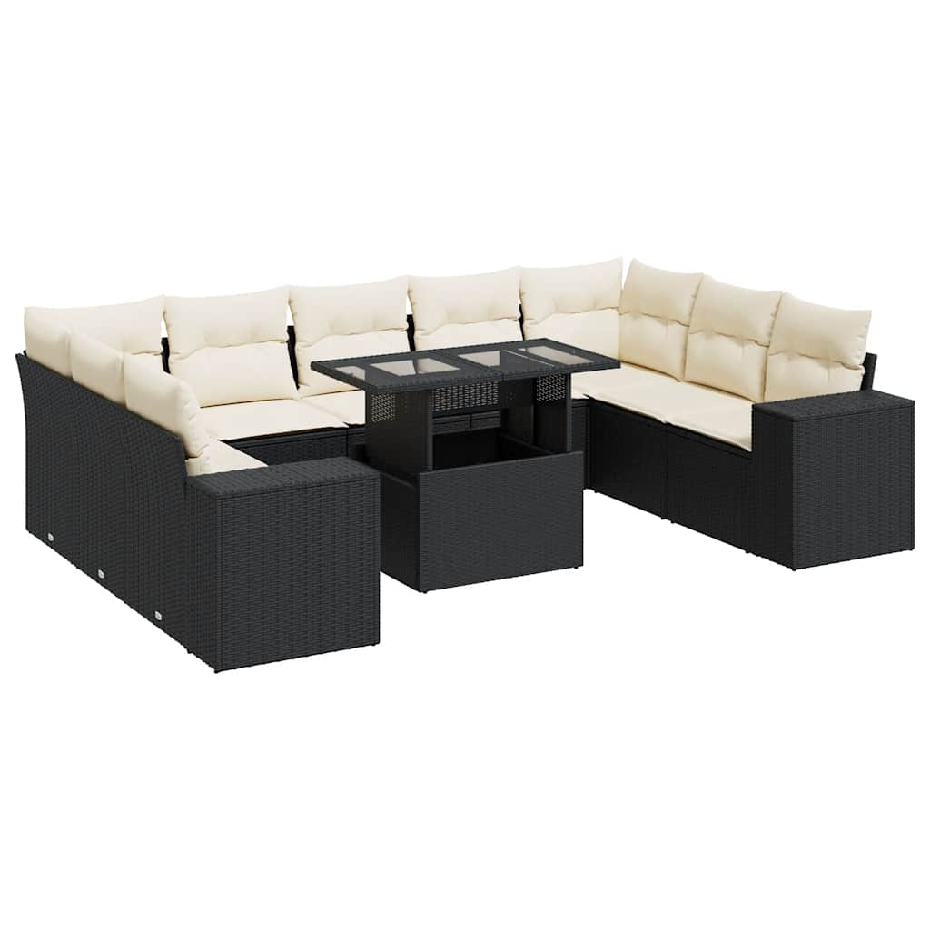 10-dijelni set vrtnih sofa s jastucima crni od poliratana