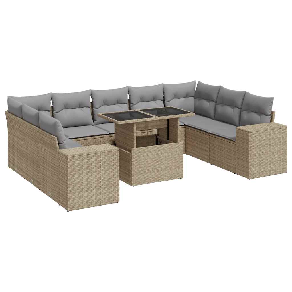 10-dijelni set vrtnih sofa s jastucima bež od poliratana