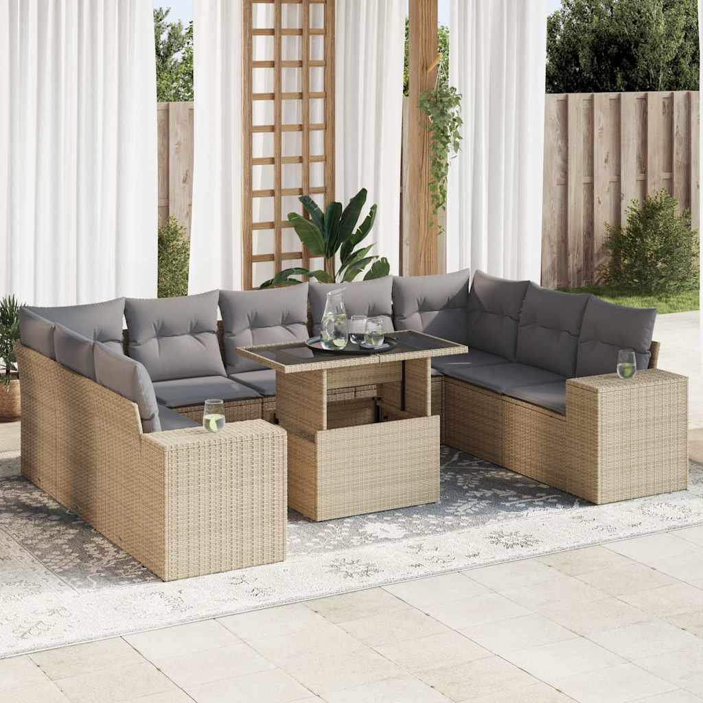 10-dijelni set vrtnih sofa s jastucima bež od poliratana