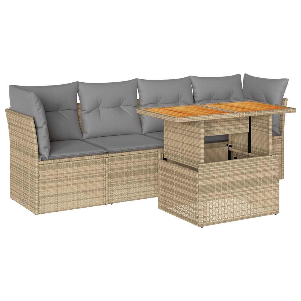 5-dijelni vrtni set sofa s jastucima bež od poliratana
