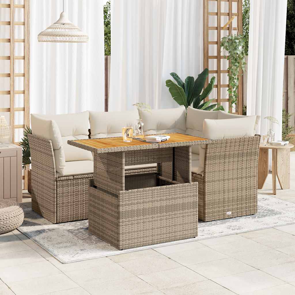 5-dijelni vrtni set sofa s jastucima bež od poliratana