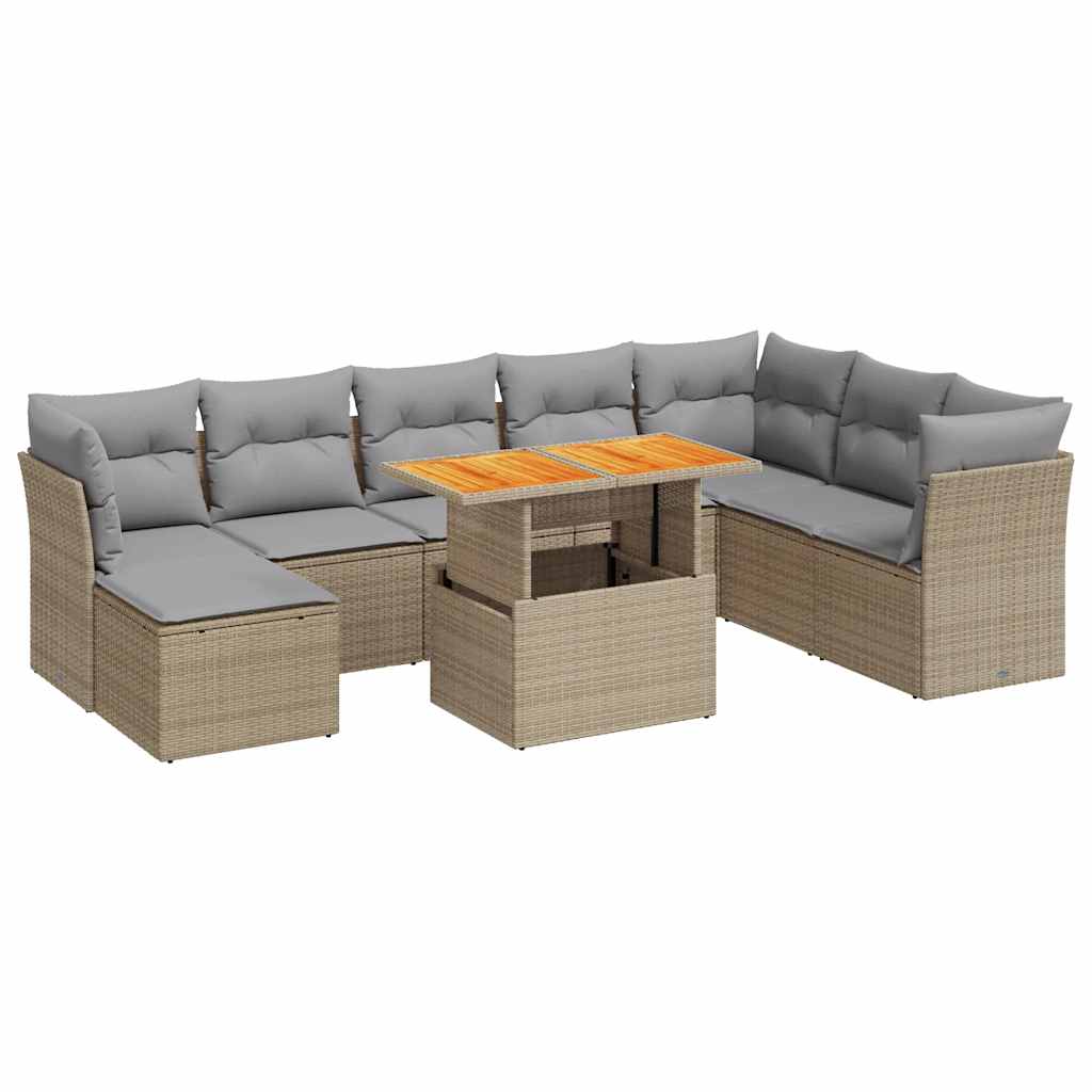 9-dijelni set vrtnih sofa s jastucima bež od poliratana