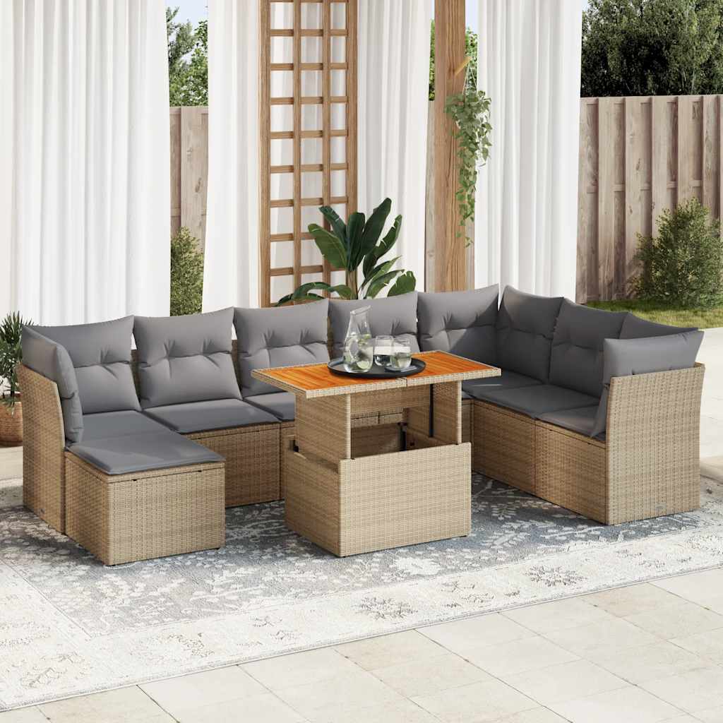 9-dijelni set vrtnih sofa s jastucima bež od poliratana