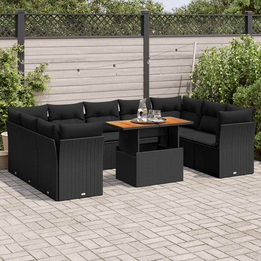 10-dijelni set vrtnih sofa s jastucima crni od poliratana