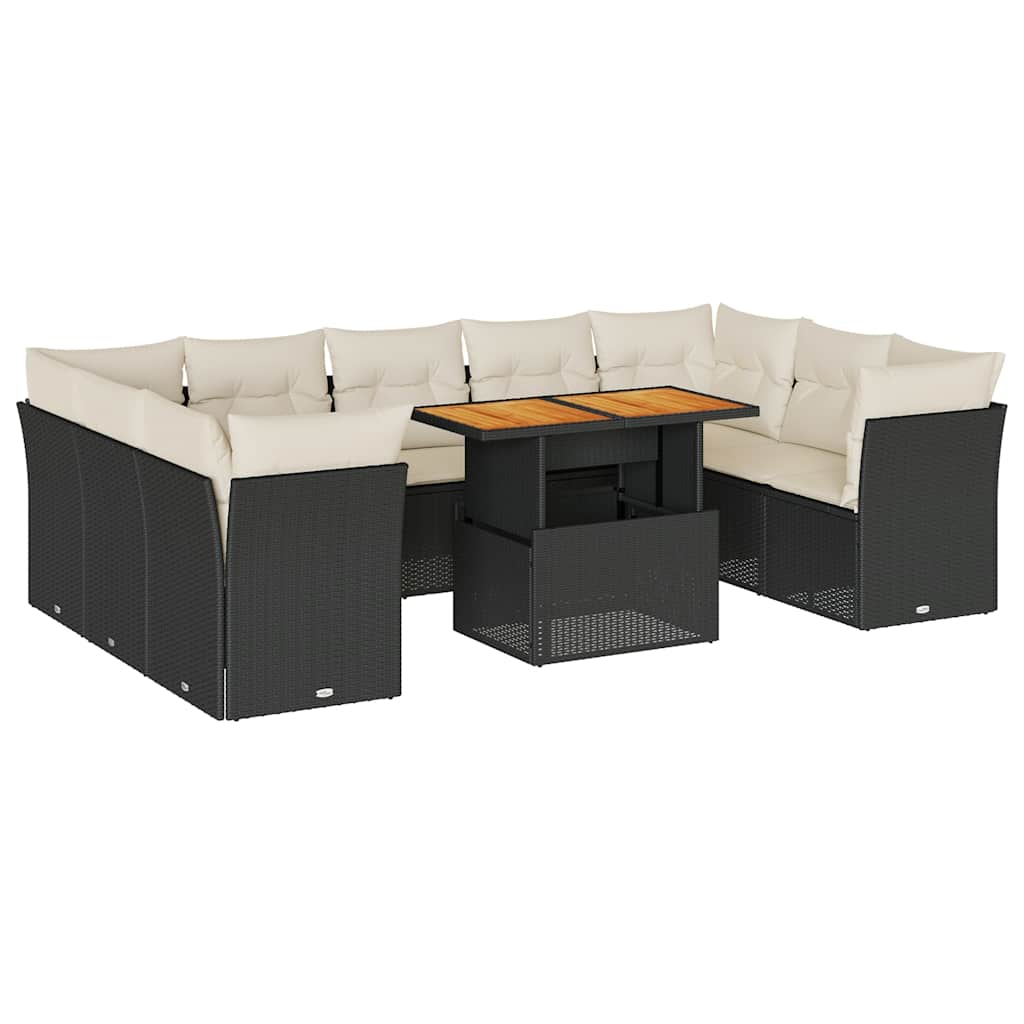 10-dijelni set vrtnih sofa s jastucima crni od poliratana