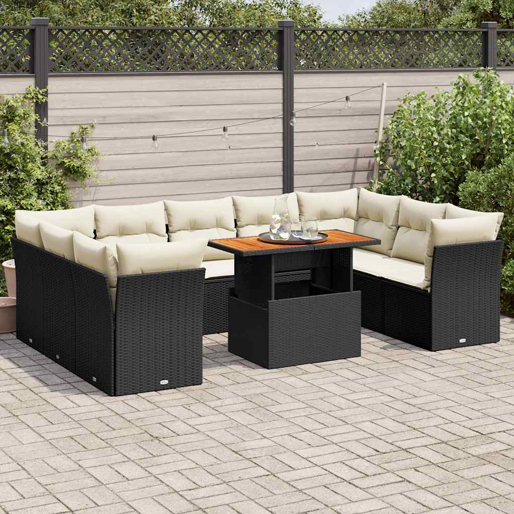 10-dijelni set vrtnih sofa s jastucima crni od poliratana