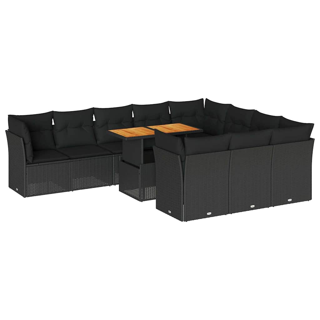 11-dijelni set vrtnih sofa od poliratana s jastucima crni