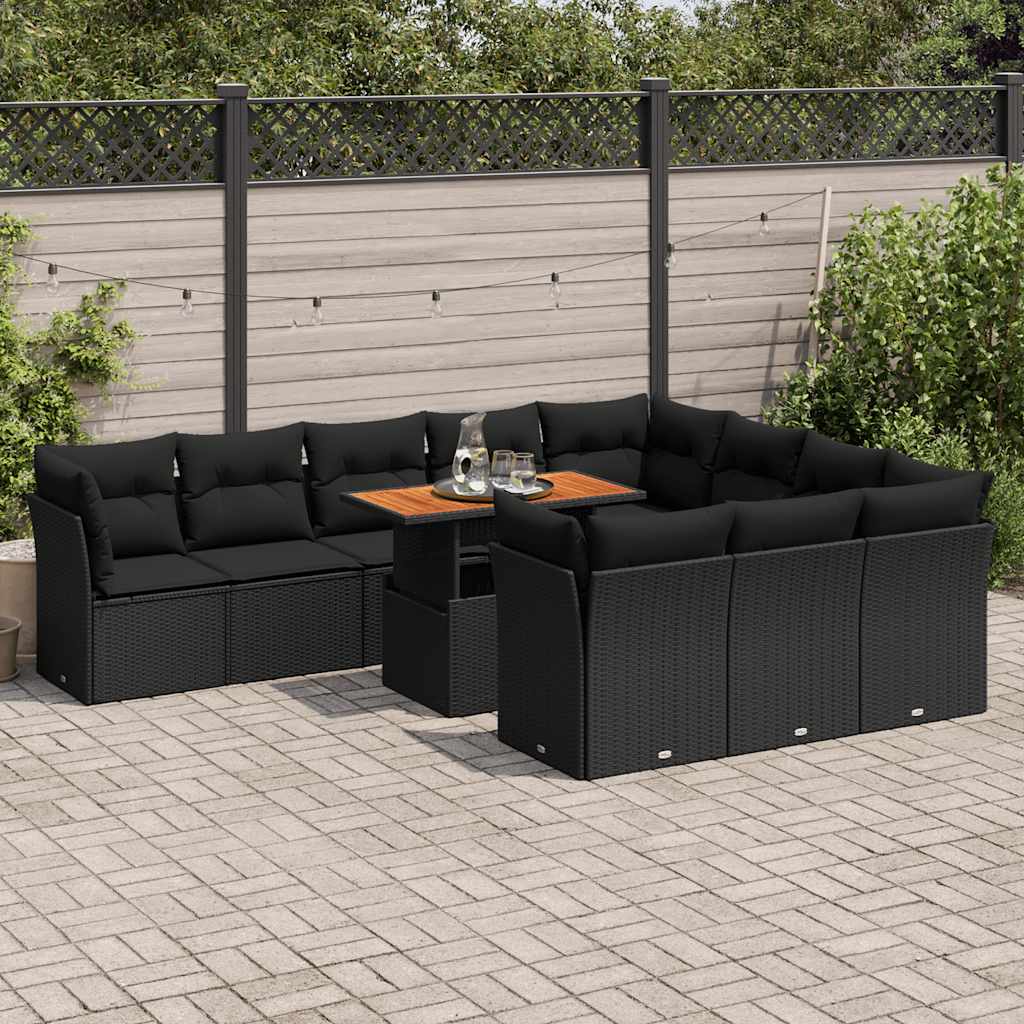 11-dijelni set vrtnih sofa od poliratana s jastucima crni
