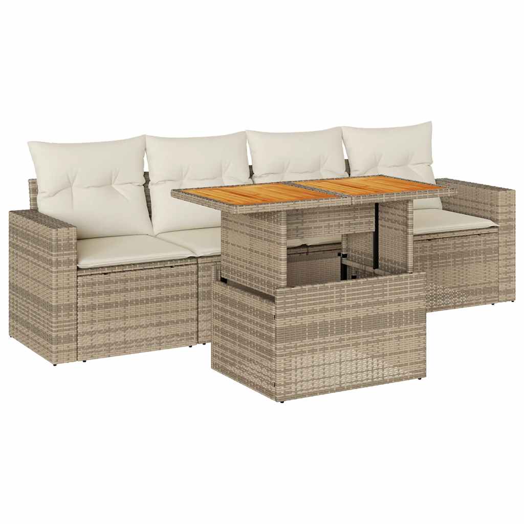 5-dijelni vrtni set sofa s jastucima bež od poliratana