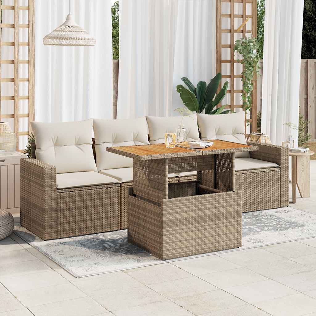 5-dijelni vrtni set sofa s jastucima bež od poliratana
