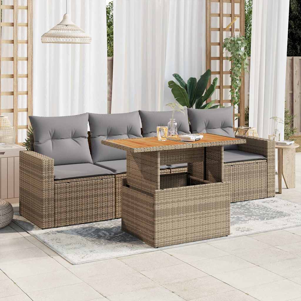 5-dijelni vrtni set sofa s jastucima bež od poliratana