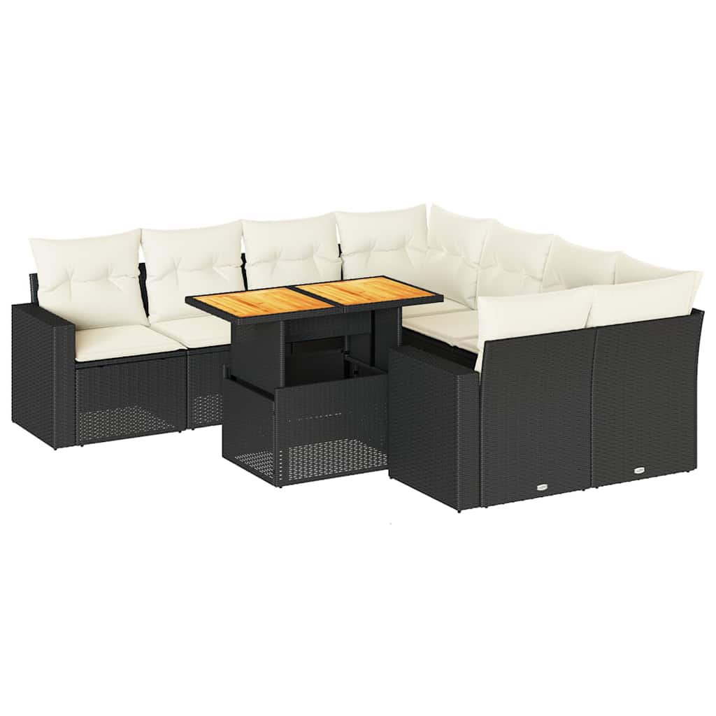 9-dijelni set vrtnih sofa s jastucima crni od poliratana