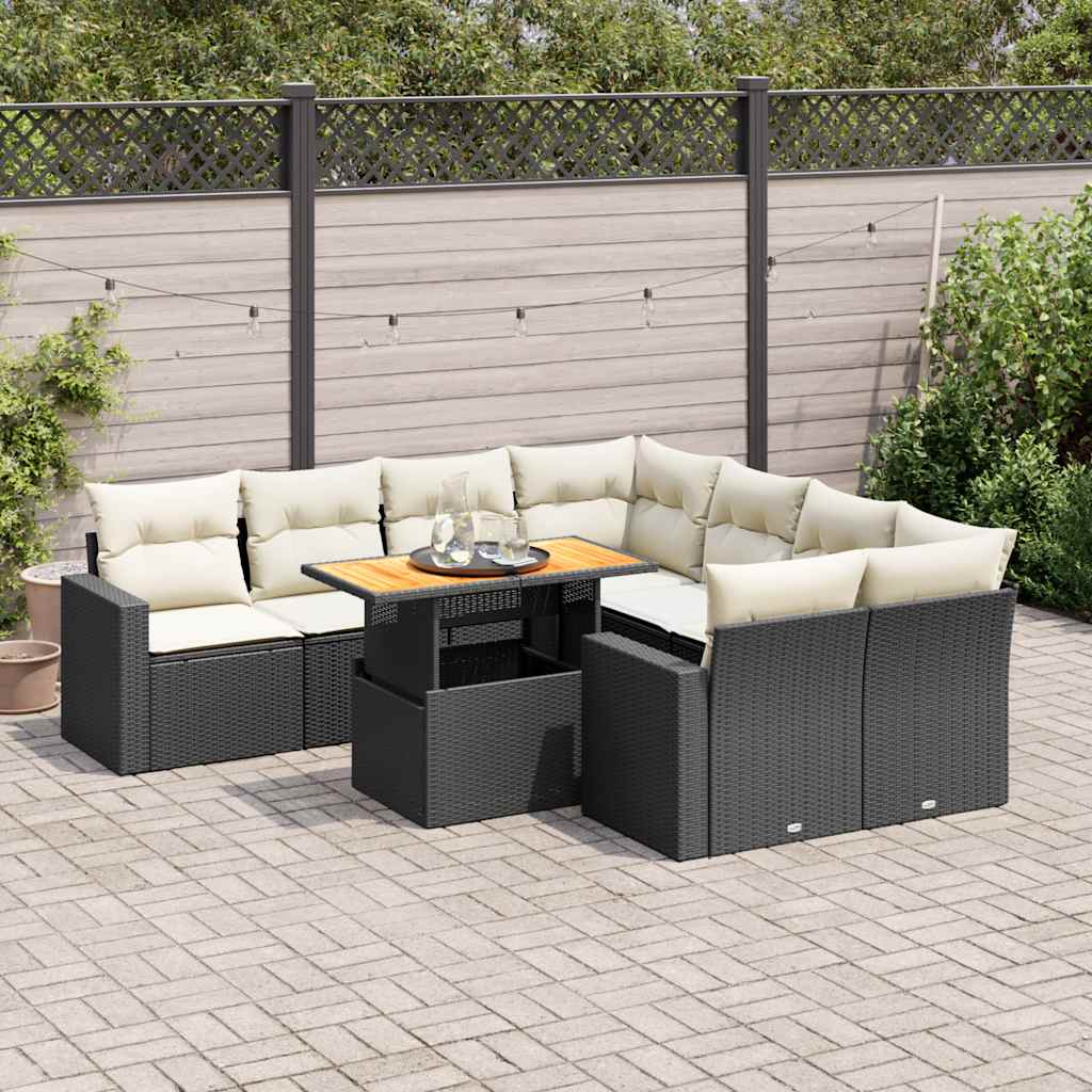9-dijelni set vrtnih sofa s jastucima crni od poliratana