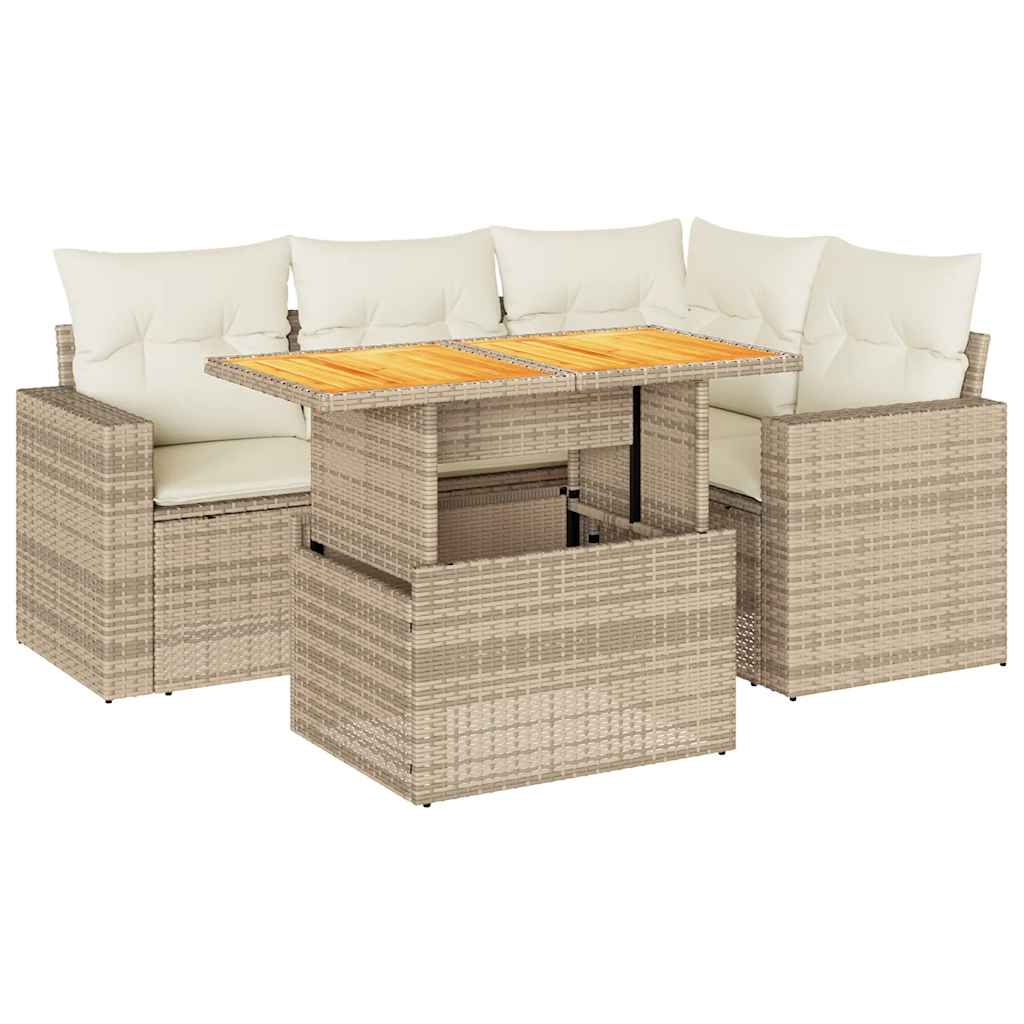 5-dijelni vrtni set sofa s jastucima bež od poliratana