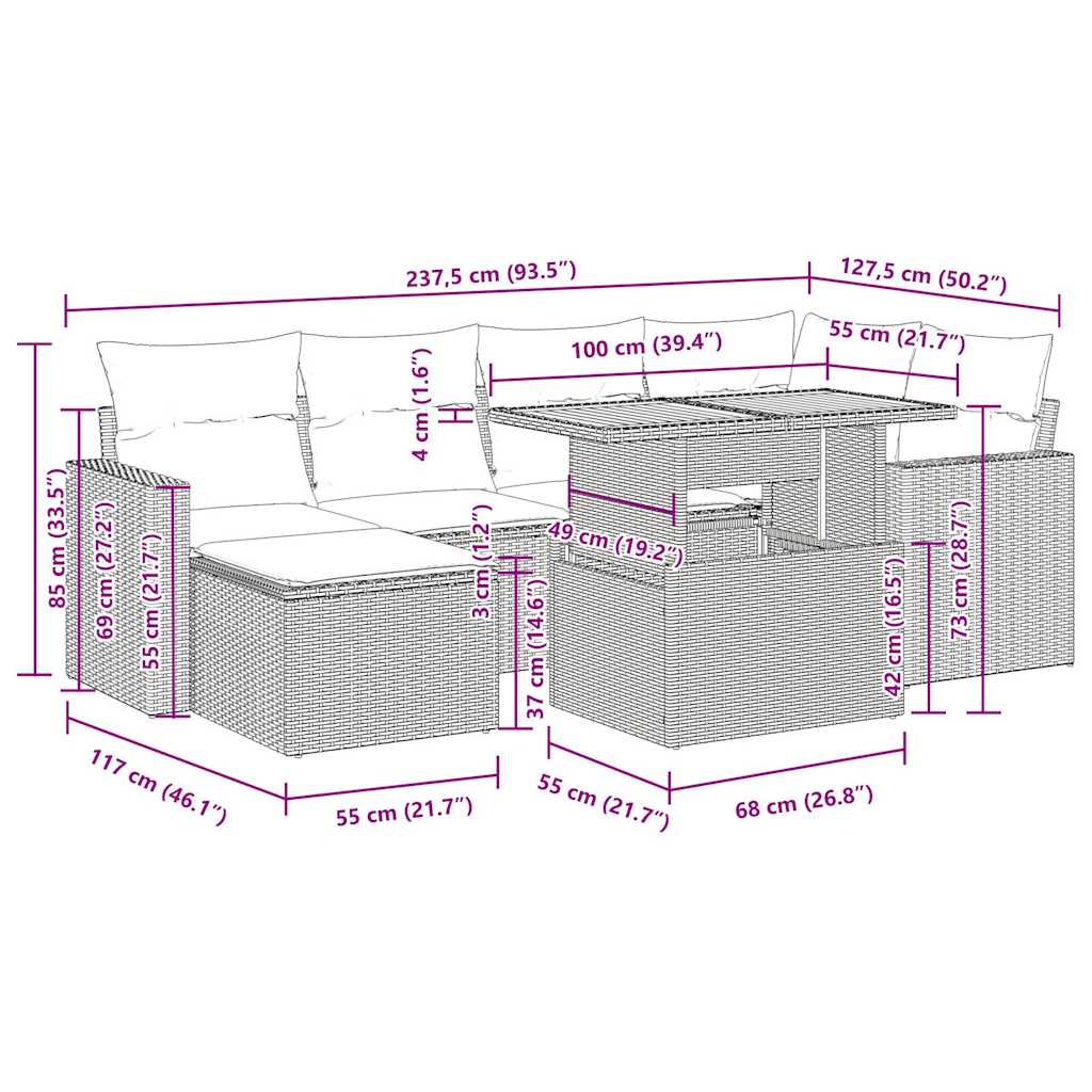 7-dijelni set vrtnih sofa sivi od poliratana