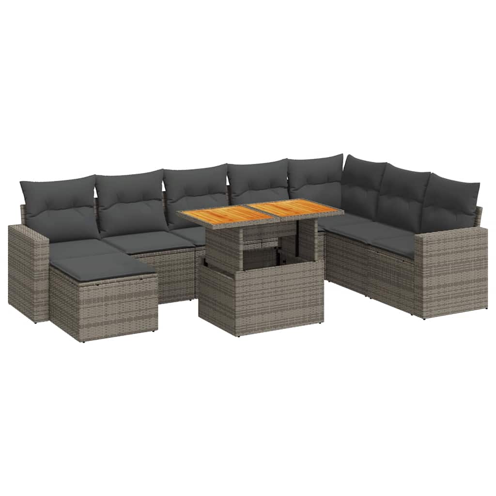 9-dijelni set vrtnih sofa od poliratana s jastucima sivi