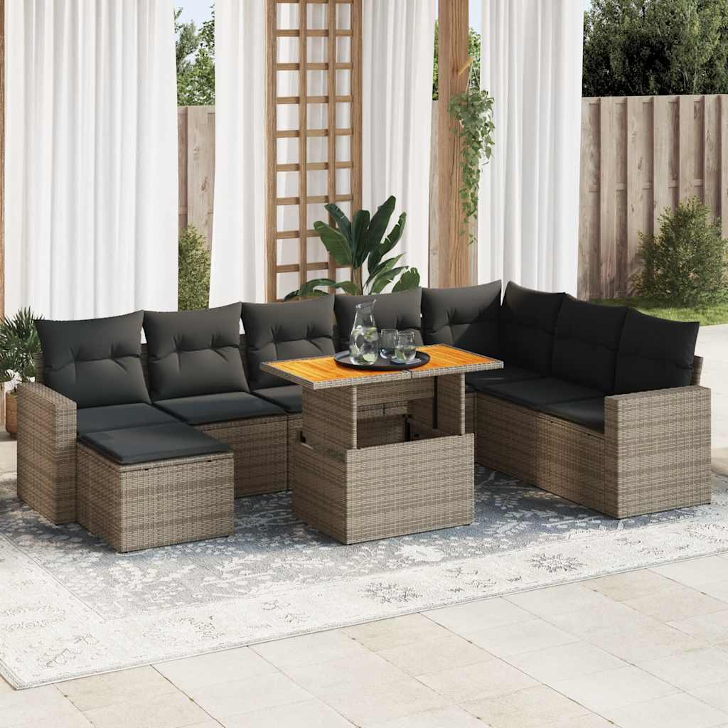 9-dijelni set vrtnih sofa od poliratana s jastucima sivi