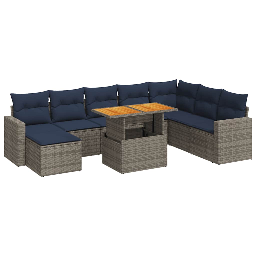 9-dijelni set vrtnih sofa od poliratana s jastucima sivi
