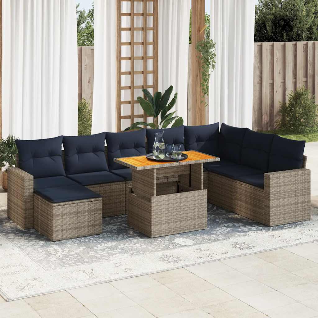 9-dijelni set vrtnih sofa od poliratana s jastucima sivi