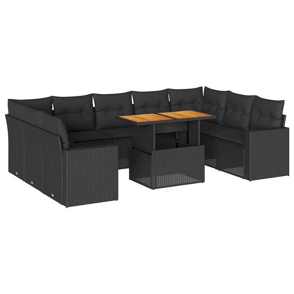 10-dijelni set vrtnih sofa s jastucima crni od poliratana