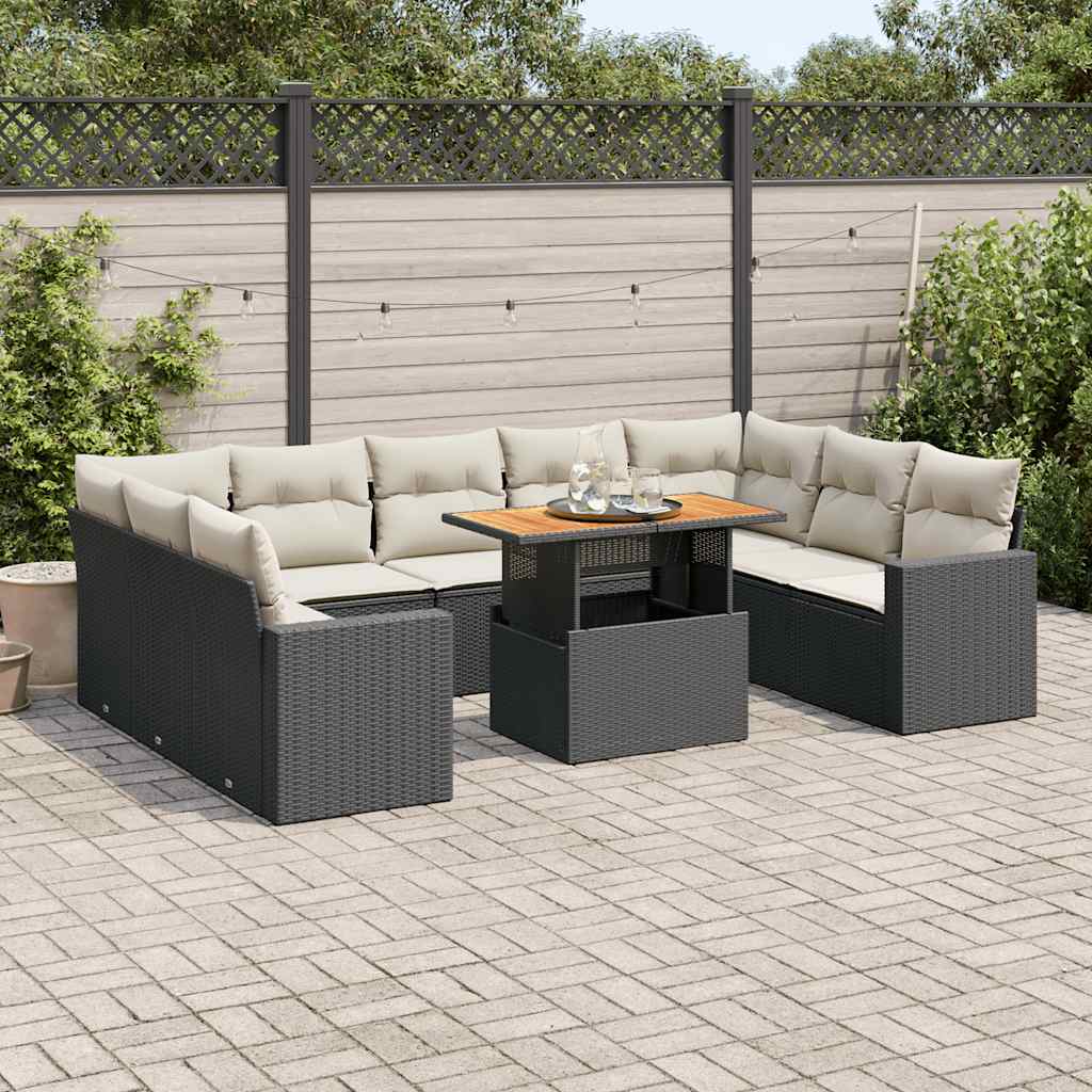 10-dijelni set vrtnih sofa s jastucima crni od poliratana