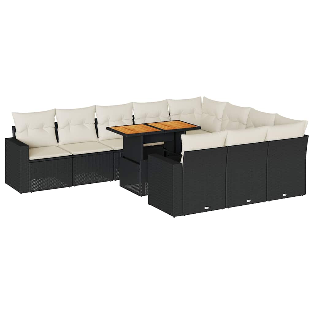 11-dijelni set vrtnih sofa od poliratana s jastucima crni