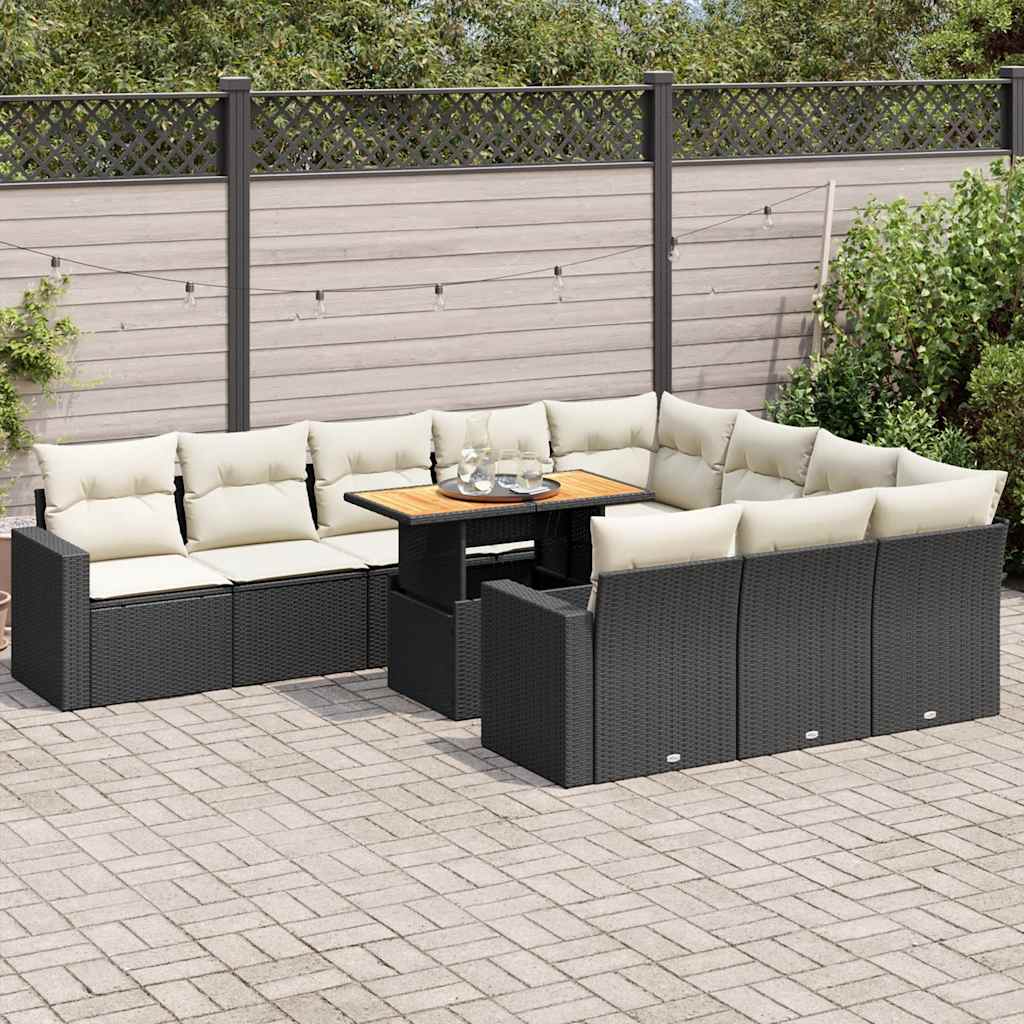 11-dijelni set vrtnih sofa od poliratana s jastucima crni