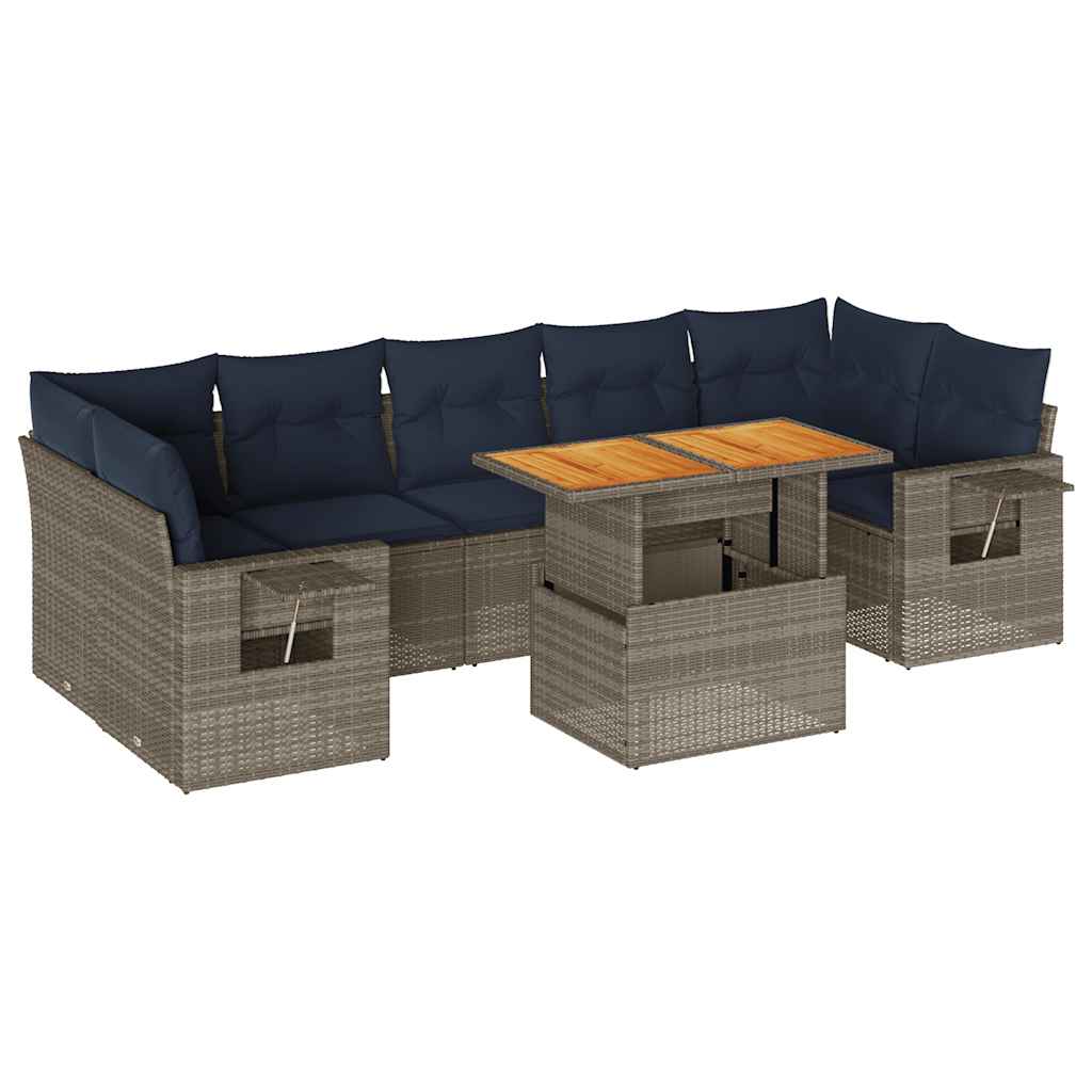 8-dijelni set vrtnih sofa od poliratana s jastucima sivi