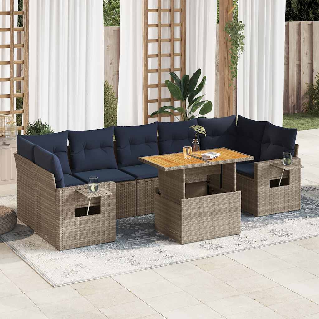 8-dijelni set vrtnih sofa od poliratana s jastucima sivi