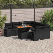 9-dijelni set vrtnih sofa s jastucima crni od poliratana