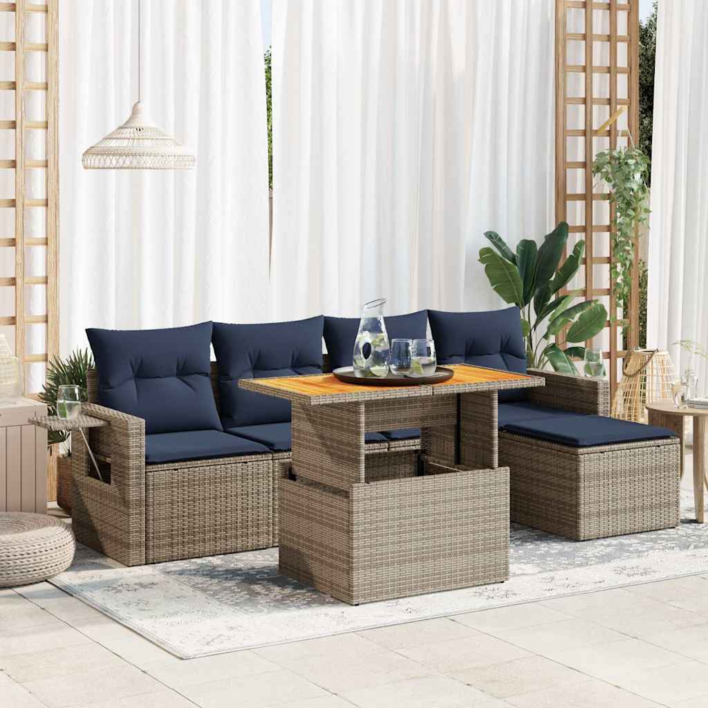 6-dijelni set vrtnih sofa od poliratana s jastucima sivi
