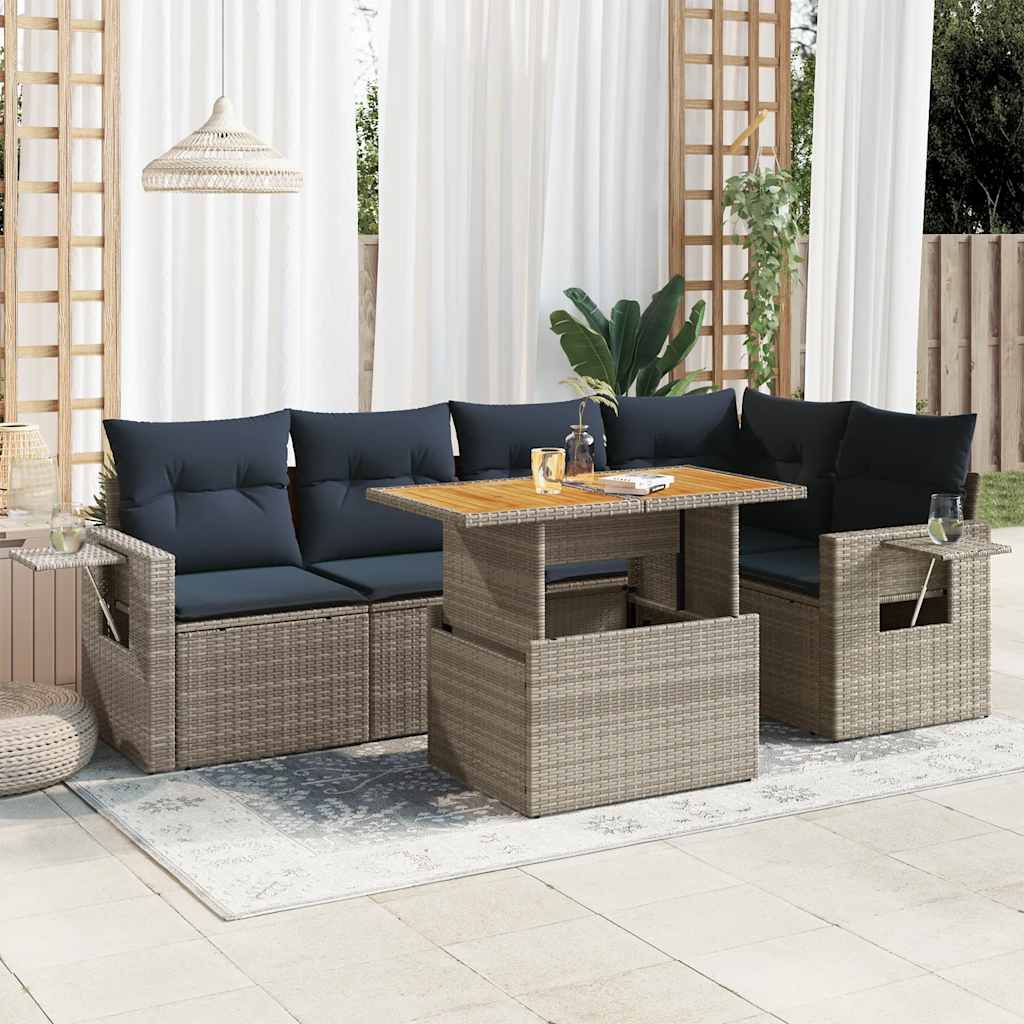 6-dijelni set vrtnih sofa od poliratana s jastucima sivi