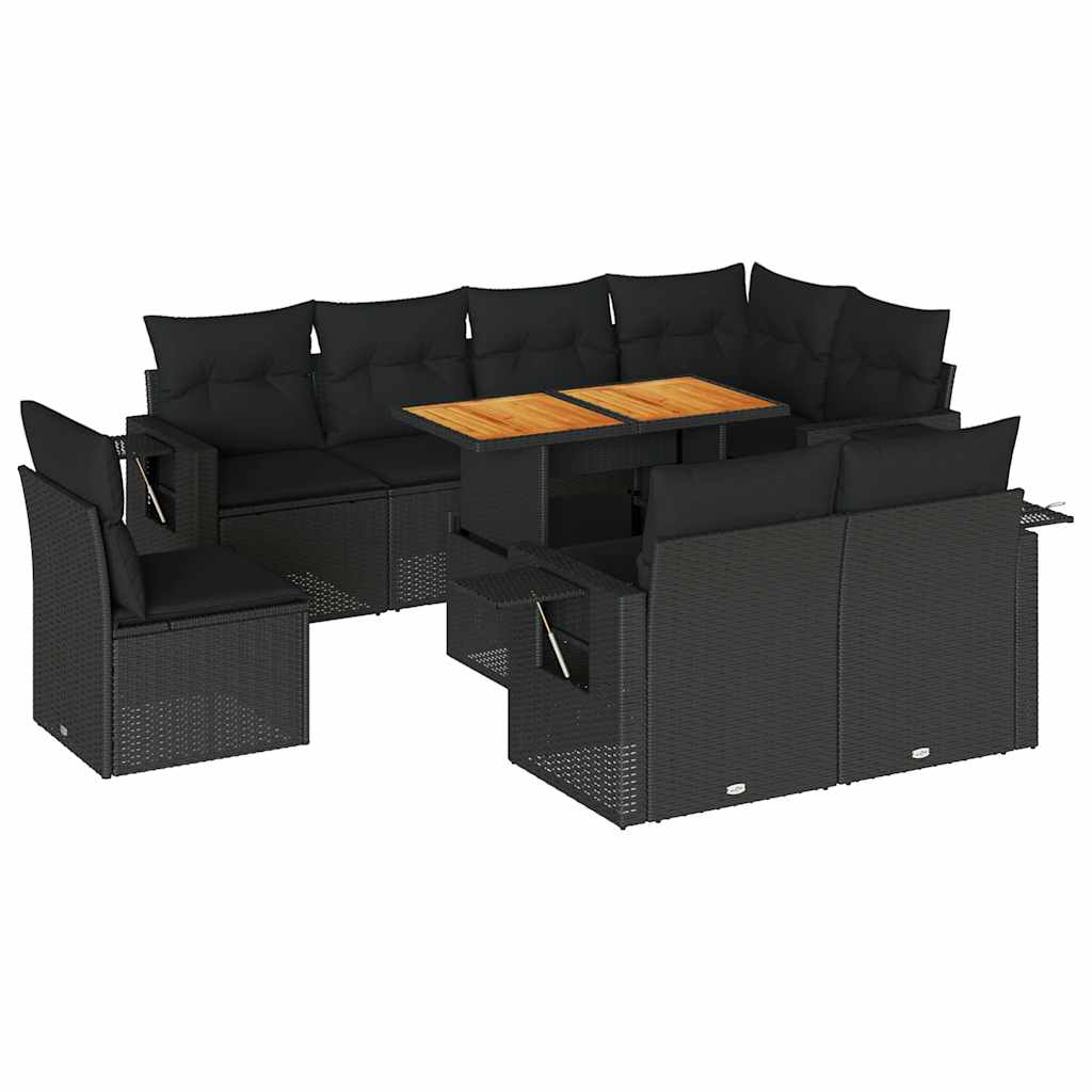 9-dijelni set vrtnih sofa s jastucima crni od poliratana