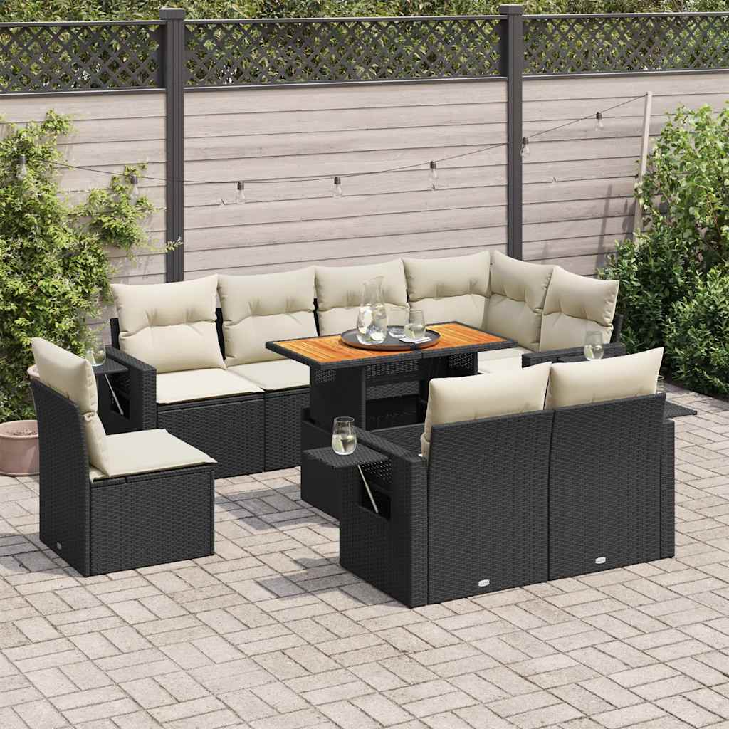 9-dijelni set vrtnih sofa s jastucima crni od poliratana