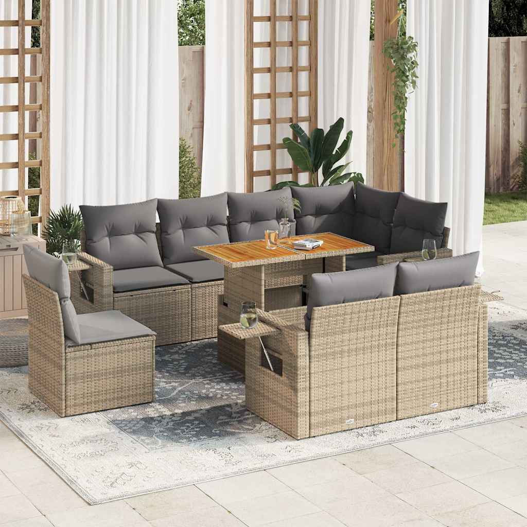 9-dijelni set vrtnih sofa s jastucima bež od poliratana
