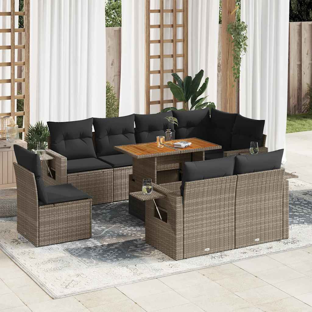 9-dijelni set vrtnih sofa od poliratana s jastucima sivi