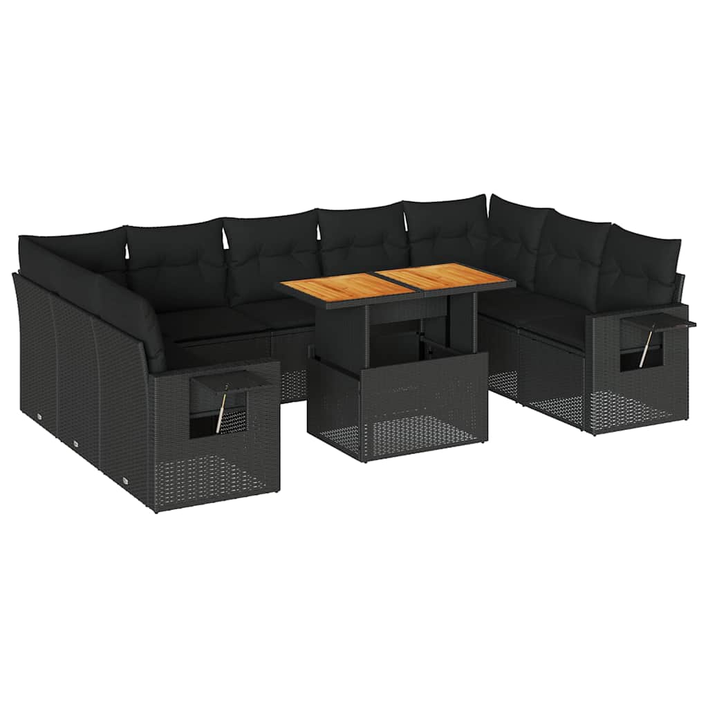 10-dijelni set vrtnih sofa s jastucima crni od poliratana