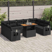 10-dijelni set vrtnih sofa s jastucima crni od poliratana