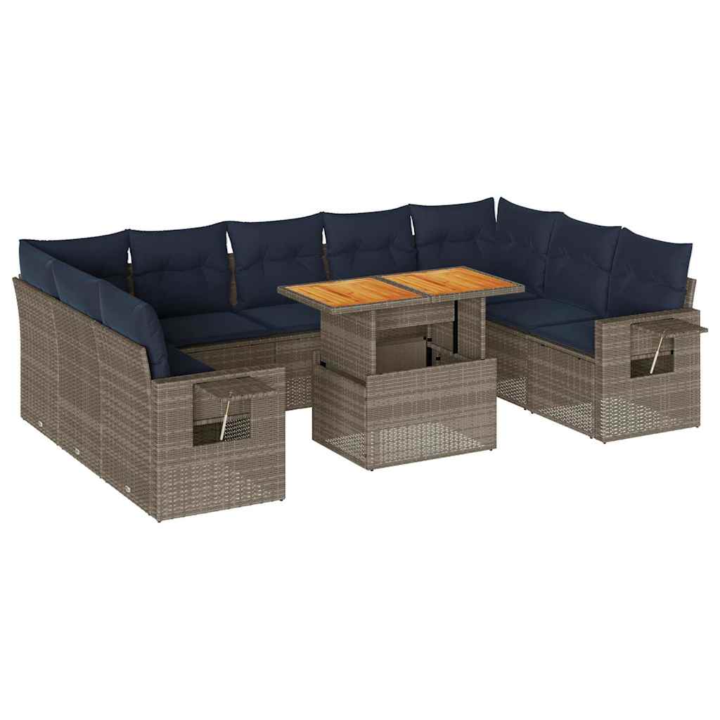 10-dijelni set vrtnih sofa od poliratana s jastucima sivi
