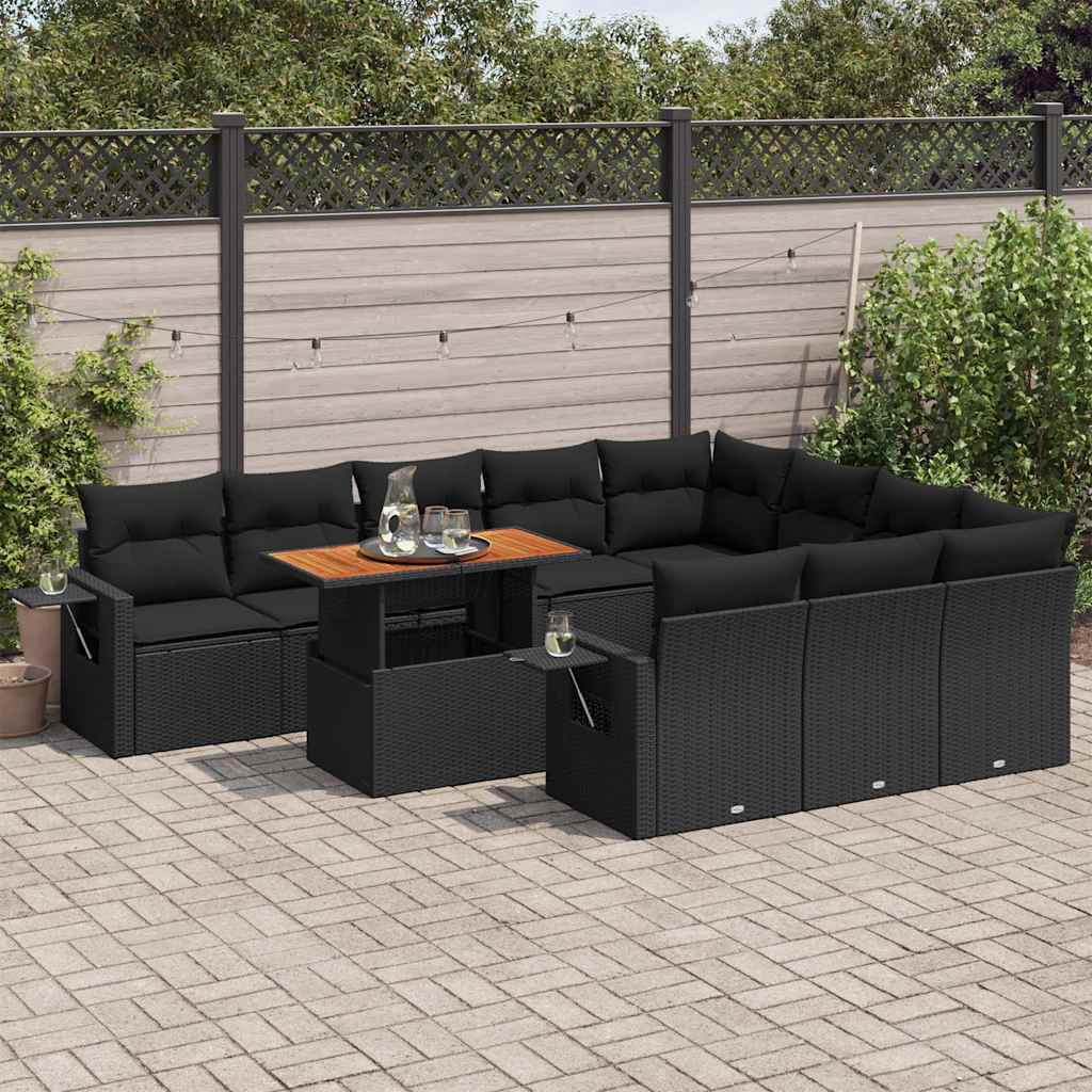 11-dijelni set vrtnih sofa od poliratana s jastucima crni