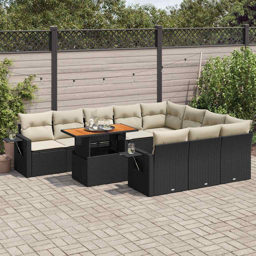 11-dijelni set vrtnih sofa od poliratana s jastucima crni