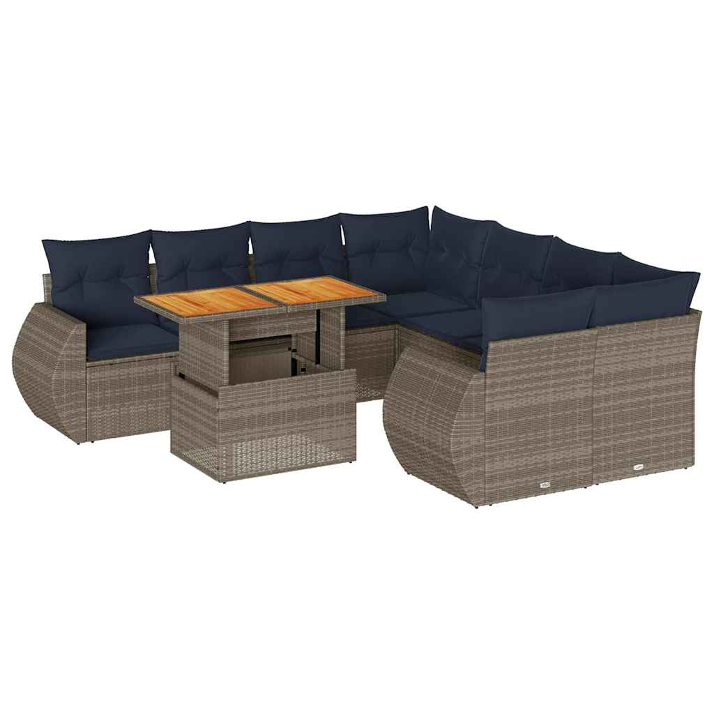 9-dijelni set vrtnih sofa od poliratana s jastucima sivi