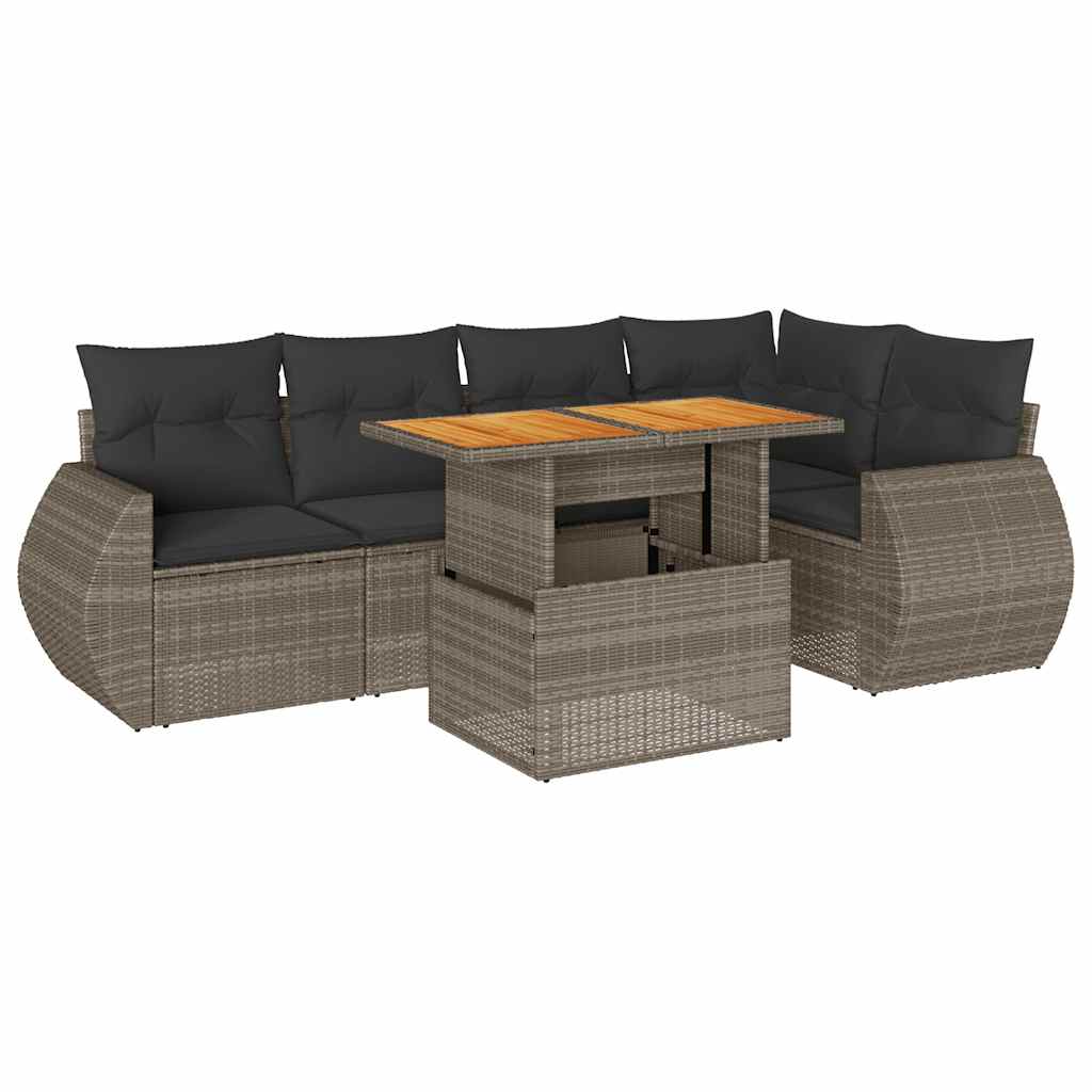 6-dijelni set vrtnih sofa od poliratana s jastucima sivi