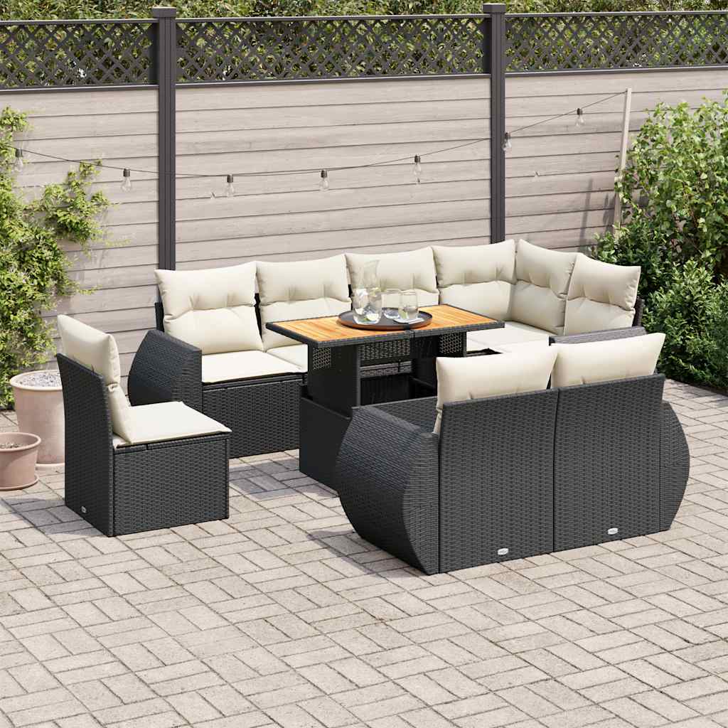 9-dijelni set vrtnih sofa s jastucima crni od poliratana